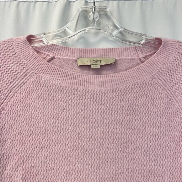 Loft Womens Pullover Sweater Pink Long Sleeve Jewel Neck Chevron Knit Stretch S - Picture 2 of 10